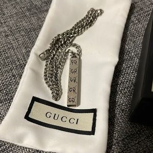 GUCCI Ghost Silver Long Drop Pendant Necklace